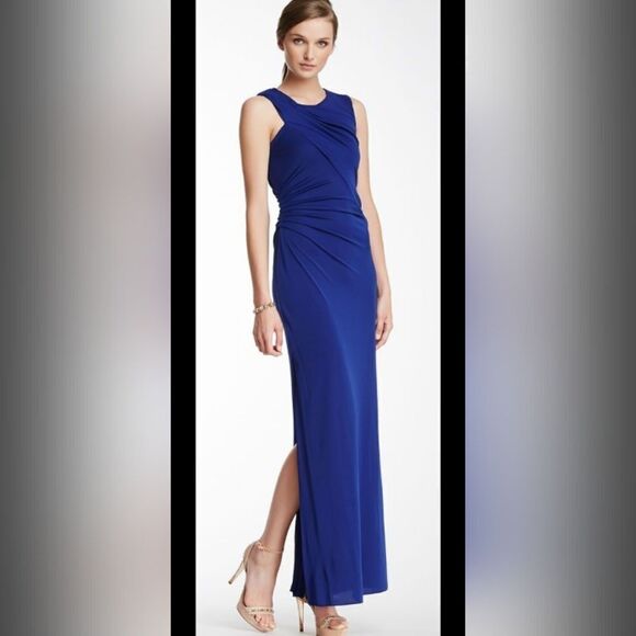 Stunning BCBG MAXAZRIA Simone Shoulder Drape Cut Out Gown XS Orient Blue - Picture 3 of 15